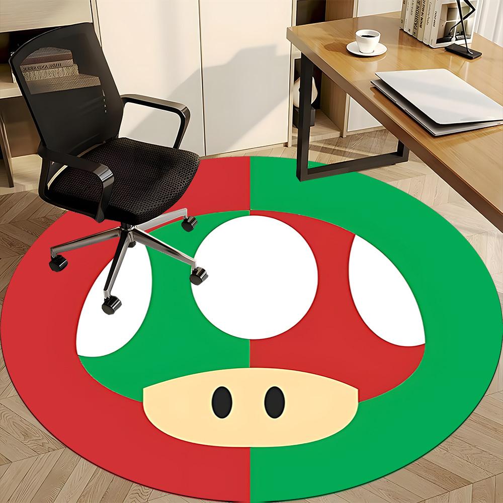 1pcMario Mushroom Icon Office Round Area Rug, Indoor Mat Suitable For Office, Under Office Chairs Bedroom Living Room Home Decor, Room Deco