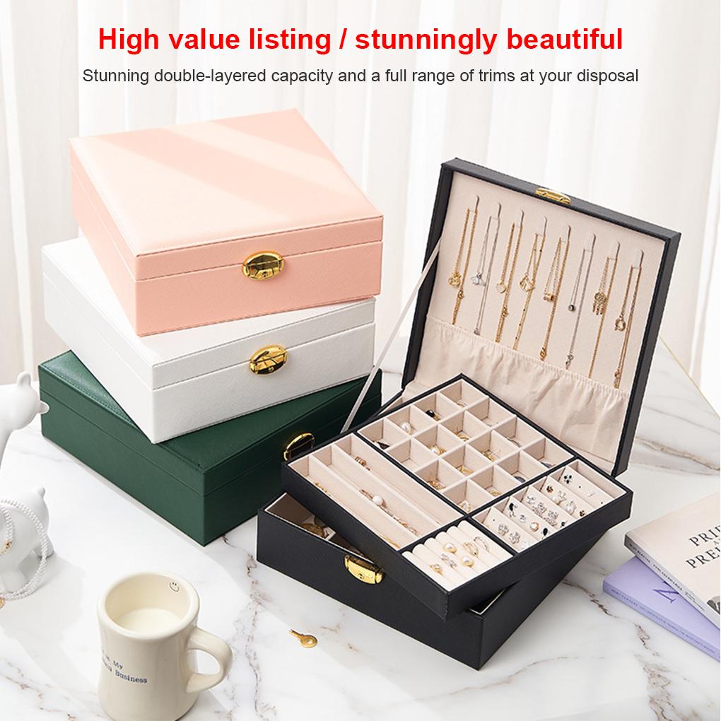 Винтажный двухслойный органайзер для украшений, шкатулка для хранения ювелирных изделий, держатель для серег и колец, дорожный многофункциональный кейс