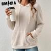Women's Fashion Casual Solid Color Print Autumn Winter Long Sleeve Hooded Loose Pit Kangaroo Pocket Hoodie