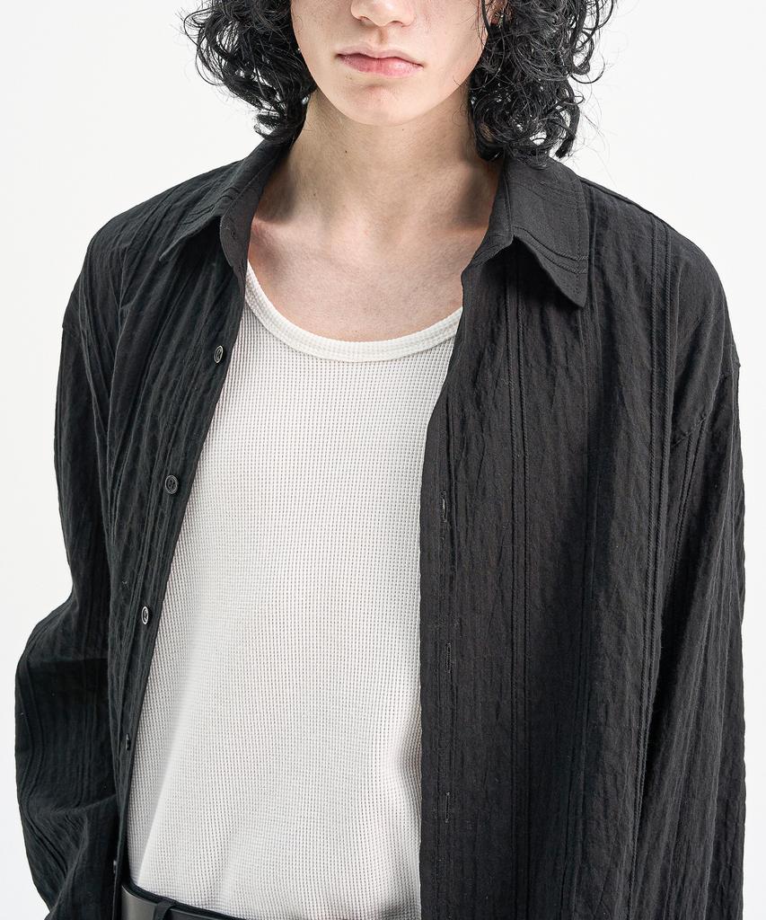 TRIP LE SENS Steady Cotton Pleated Overshirt_Navy