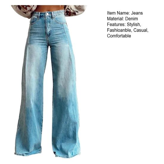 Women's Baggy Jeans High Waist Wide Leg Denim Pants Casual Loose Straight Leg Trousers for Street Work