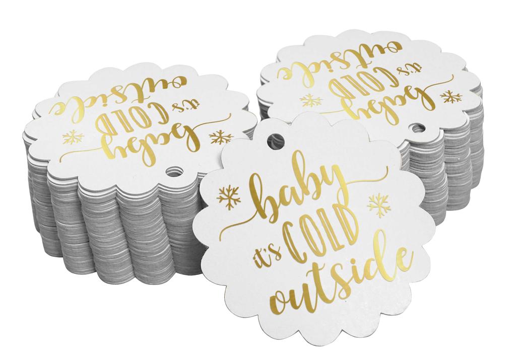 Inkdotpot Gold Foil Paper Hang Tags Baby It's Cold Outside Baby Shower Favor Tags 100