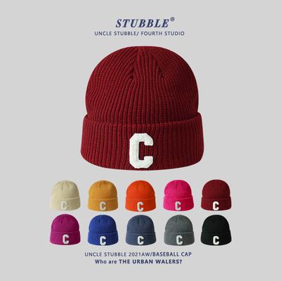 Осень и Зима Новый Стиль Вязаная Шапка C-label Корейская Версия Красочная Парная Теплая Шерстяная Шапка Лицо Маленькая Холодная Шапка Японская Девушка