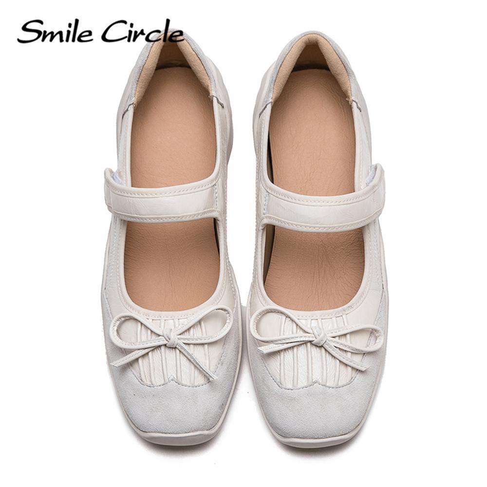 Женские туфли Мэри Джейн из натуральной кожи с круглым носком и пряжкой на толстой подошве, модные повседневные балетки