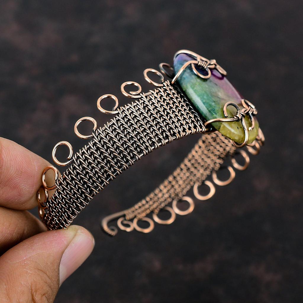 Rainbow Solar Quartz Druzy Bangle Copper Wire Wrapped Cuff Bracelet Adjustable Bangle Gemstone Bracelet Wedding Gift Handmade Copper Jewelry