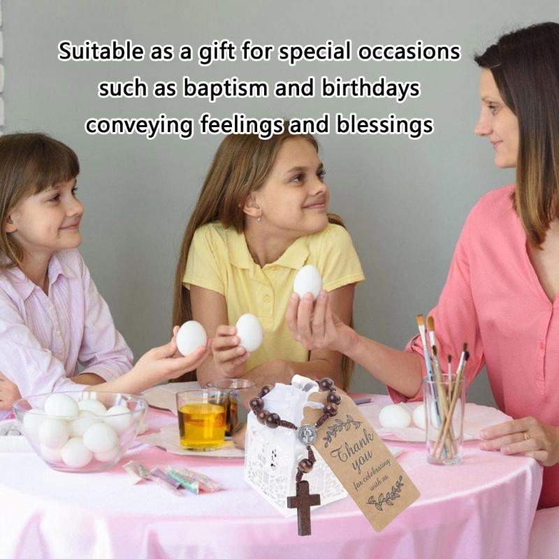 Деревянные кресты Бусины Четки Браслеты Для духовных случаев Включает декоративную коробку и мешочек Набор открыток с благодарностью