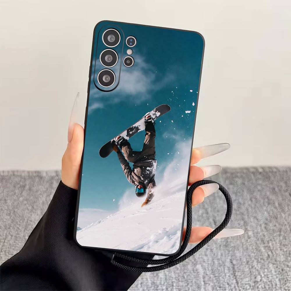 S-Skiing  Phone Case Black Silicone Soft For Samsung S25,S24,S21,S22,S23,S30,Ultra,S20,Plus,Fe,Lite