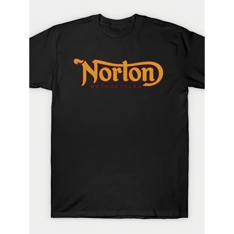 Norton Motorcycle Men'S Heavy-Duty T-Shirt - a Black Shirt Featuring a Striking Orange And Red Logo, Designed in a Regular Fit for Breathability,