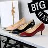 Fashion Fashion Banquet High Heels Thin Heels Shallow Mouth Patent Leather Metal Pointed Toe Mid-Heeled Single Shoes Women Shoes Elegant