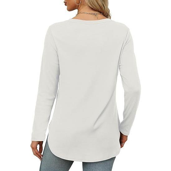 GMXIA Autumn Women's Solid Color Long Sleeve Top Round Neck Loose Casual Base Shirt