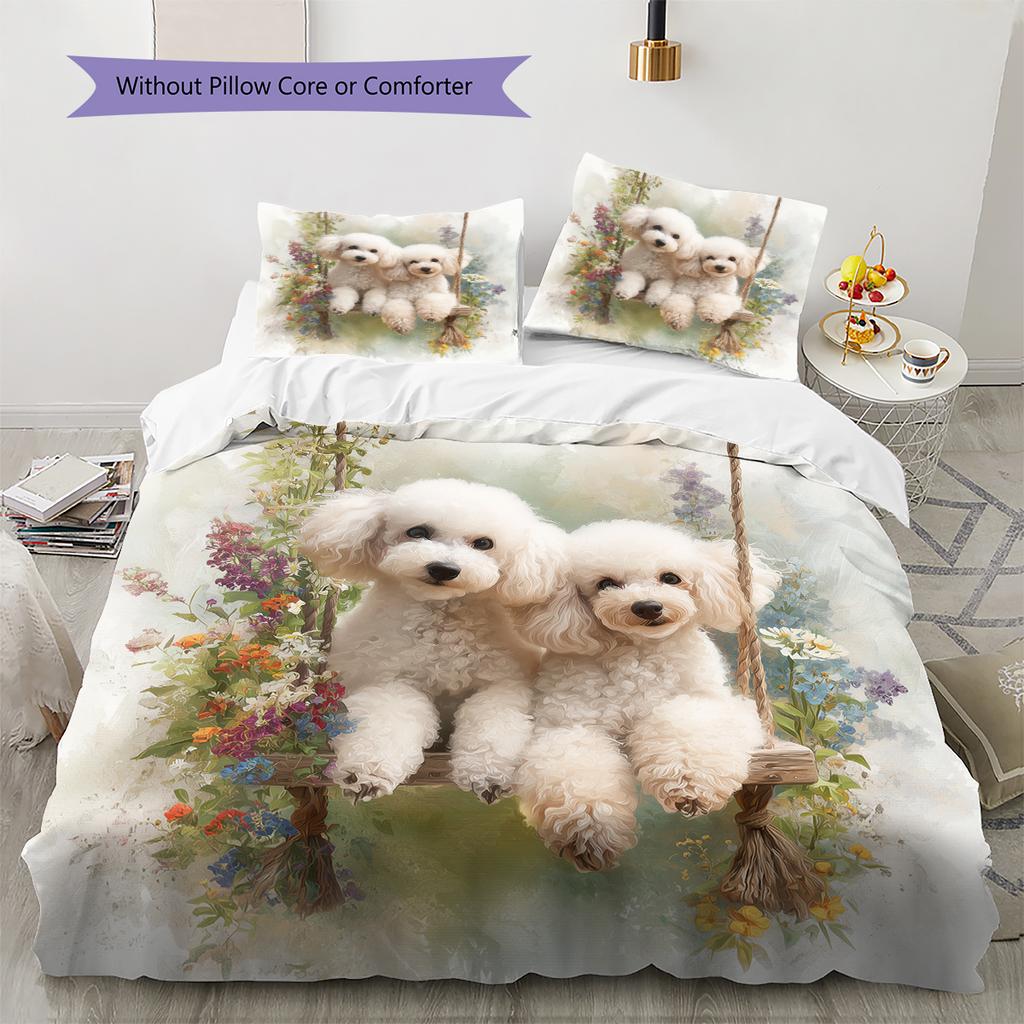 Beautiful Poodle Pattern Bedding Home Decoration Birthday Gift (1 * duvet cover + 2 * pillowcase, without core)