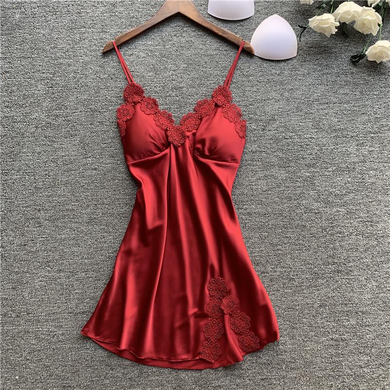 Женская ночная сорочка-мини из полиэстера с кружевной отделкой