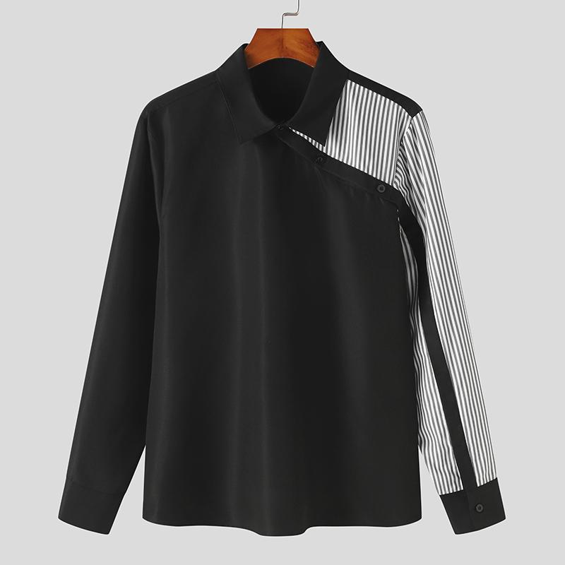 INCERUN Мужские рубашки в полоску с длинным рукавом