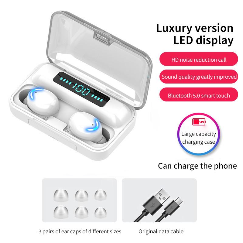 F9 HiFi Bluetooth 5.0 CVC8.0 Стерео Беспроводная Bluetooth-гарнитура с шумоподавлением и чехлом Power Bank Chagring