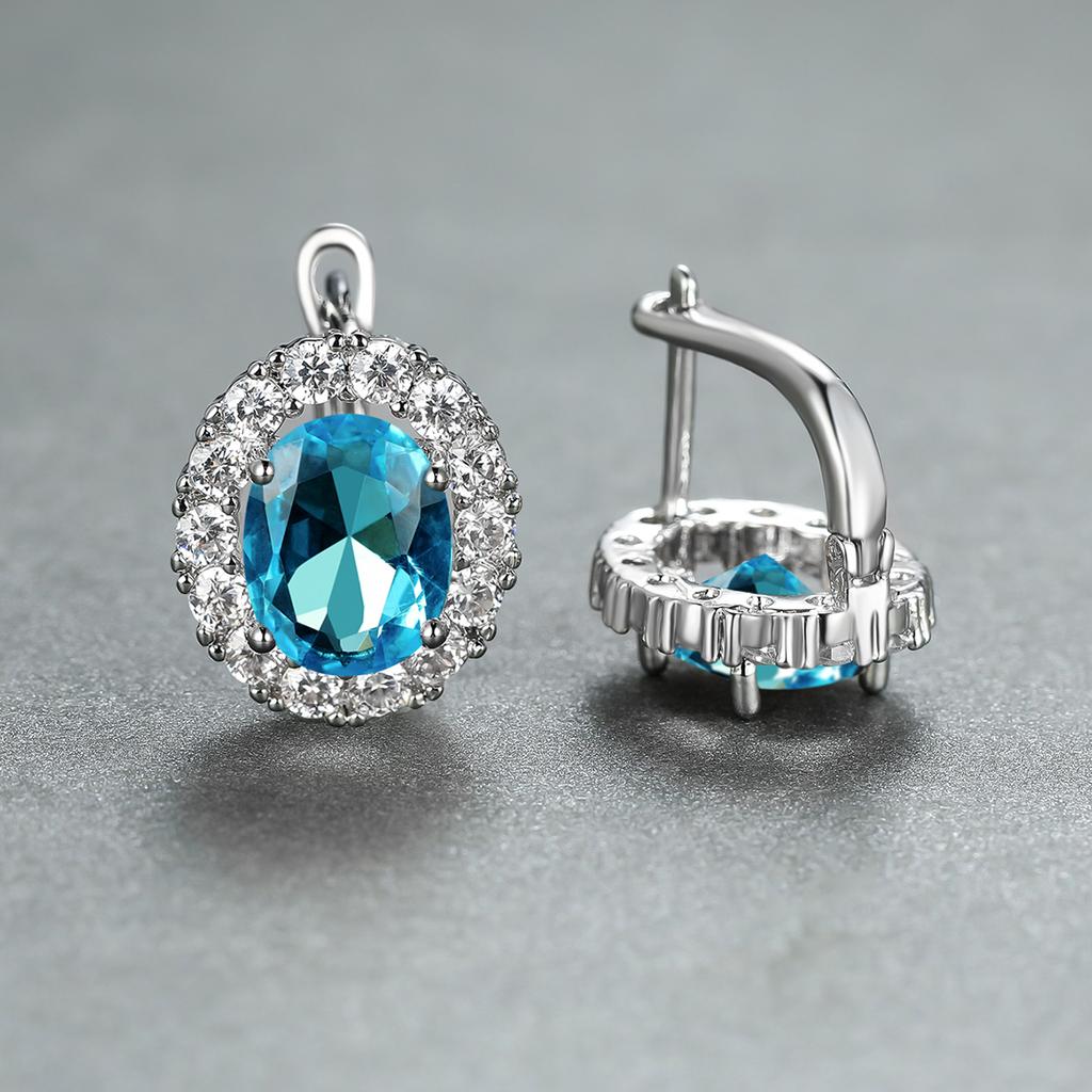 Luxury Purple Stone Gold Color Love Drop Earrings Bride Band Engagement Ear Clip Jewelry