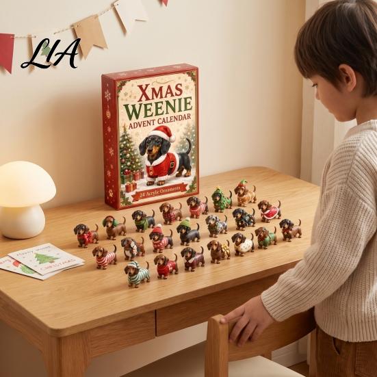 Festive Home Decoration 2026 Christmas Dachshund Advent Calendar, 3D Countdown Collectible Ornament Set Party Games for Kids with 24 Mini Dog Figures,