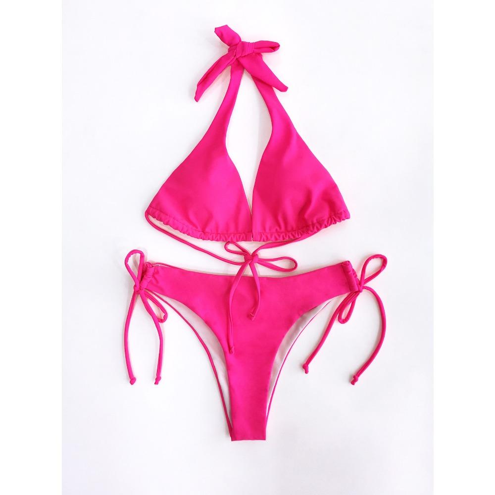 Strap-on Bikini Euro-American Sexy Solid Color Swimsuit Beach Vacation Bikini