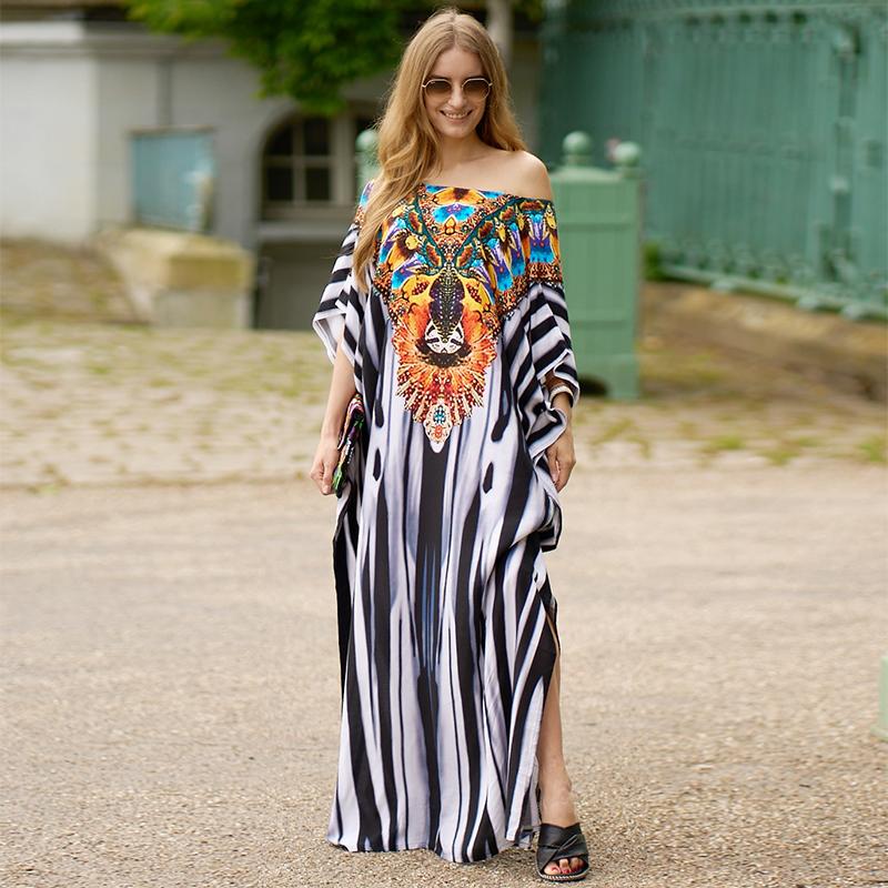 EDOLYNSA Турецкий халат с принтом и рукавами «летучая мышь», летняя туника, купальник больших размеров, накидка для женских купальников, синие платья-кафтаны Q1415