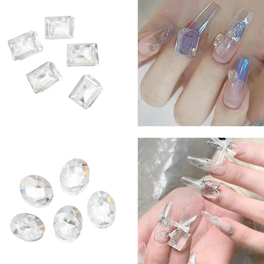 10 Pieces Nail Art Charms Heart Nail Rhinestones Rectangular Crystal Nail Gems Nail Art Decorations for Acrylic Nails