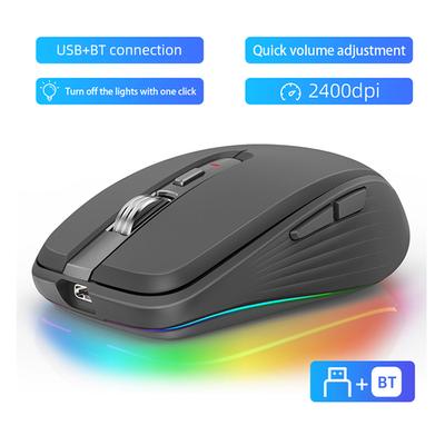 Двухрежимная беспроводная мышь 2,4G + BT5.1, компьютерная игровая мышь, эргономичный дизайн, игровая мышь RGB с отключением звука, 2400 точек на дюйм, RGB для ноутбука