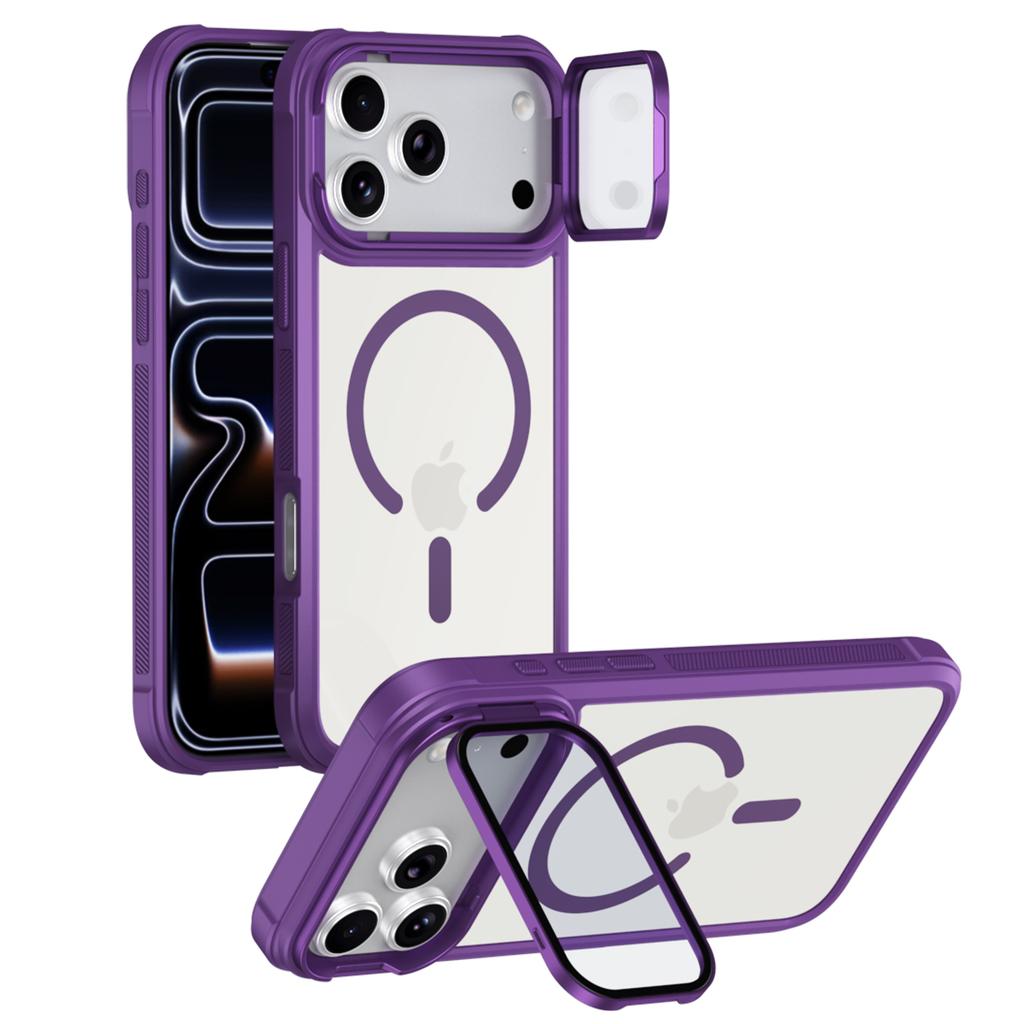 For iPhone 17 Pro Max Magnetic Case Compatible with MagSafe Clear Back Cover with Lens Cover Kickstand