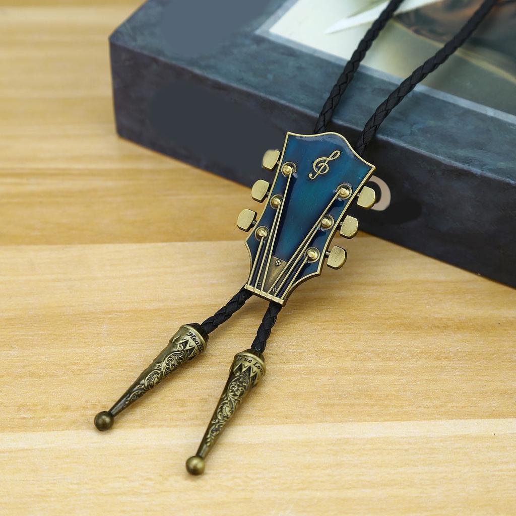 Винтажный западный ковбойский галстук-боло, галстук-бабочка с головкой гитары, панк-ожерелье, аксессуар для костюма, американский галстук-боло, западный