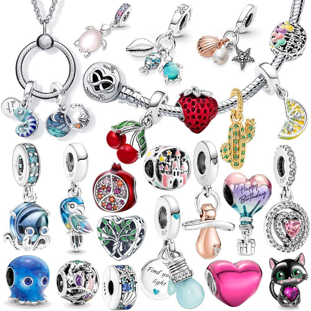 Подвеска из стерлингового серебра 925 пробы, романтическая розовая любовь, фиолетовый камень, подходящий для модного браслета для женщин, изготовление ювелирных изделий своими руками