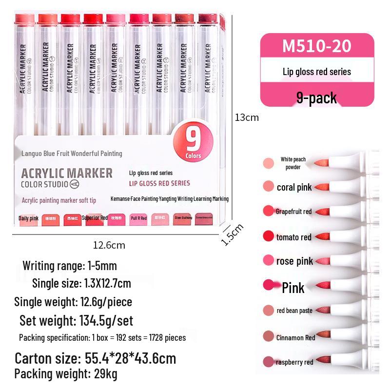 Blue Fruit M510 Soft Head Acrylic Marker Pen Set - 9 Colors for Art, Painting, and Graffiti
