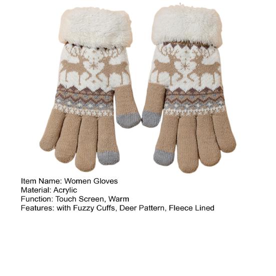 Зимние сенсорные перчатки мужские женские с вязаным узором оленя теплые перчатки на флисовой подкладке толстые перчатки с пушистыми манжетами для велоспорта в помещении и на улице