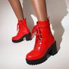 Женские мотоциклетные ботинки из лакированной кожи, зимние женские ботинки, женские ботильоны на шнуровке и боковой молнии, на высоком каблуке и платформе, зимняя обувь