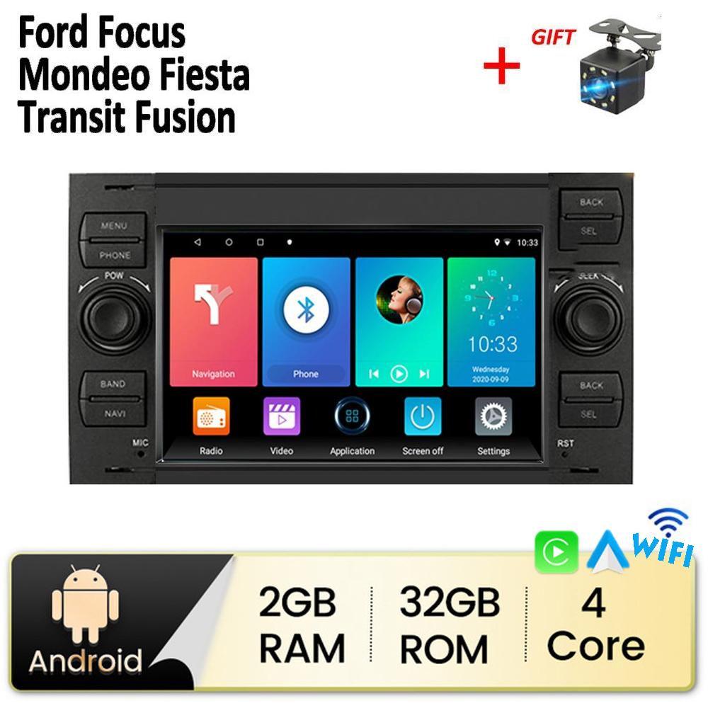 Android Автомобильный радиоприемник Мультимедийный проигрыватель Стерео 2 DIN Для Ford Focus 2007 Mondeo S-max C MAX Kuga Galaxy Fiesta Transit Fusion Carplay BT GPS Wi-Fi 2 + 32 ГБ