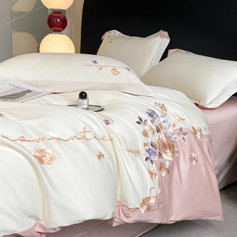 Роскошный вышитый комплект постельного белья из длинноволокнистого хлопка - Серия "Мечта" (4 шт)