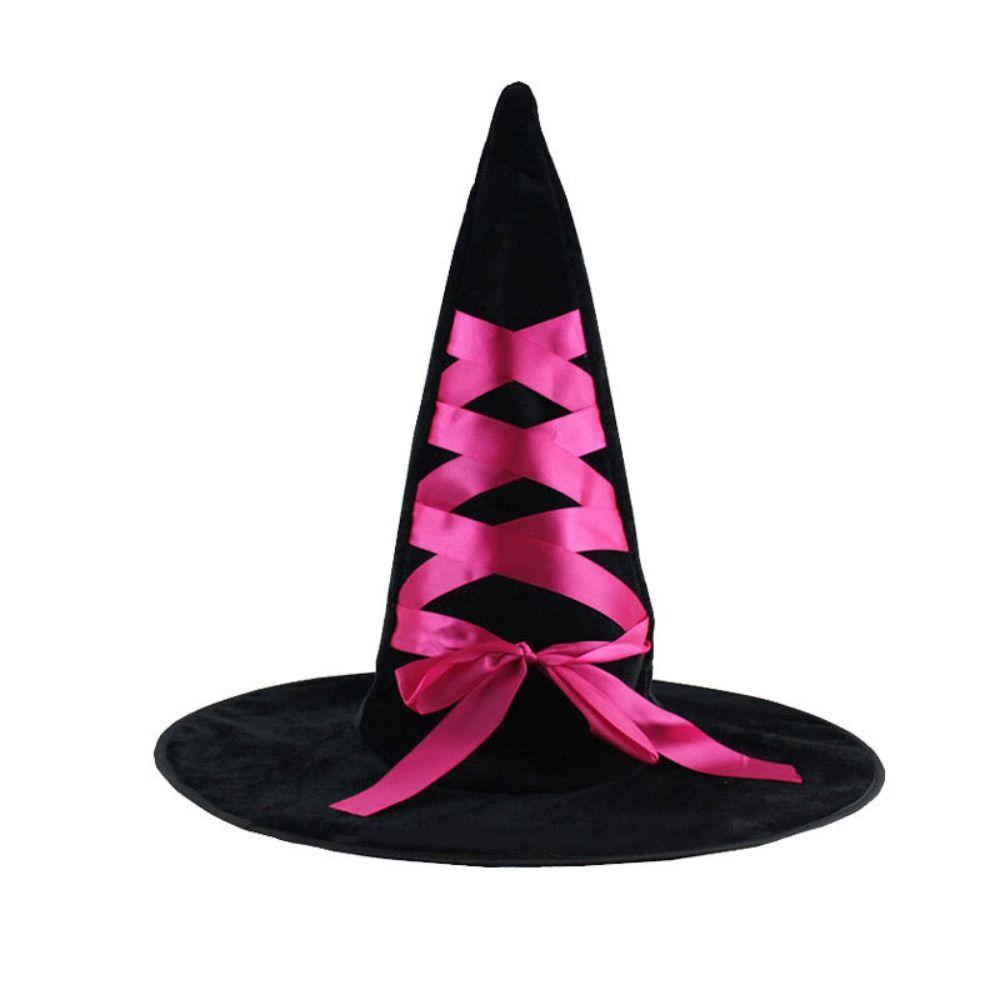 Masquerade Ribbon Pleated Wizard hat Cosplay Props Top Pointed Cap Halloween Witch Hat Adult Kids