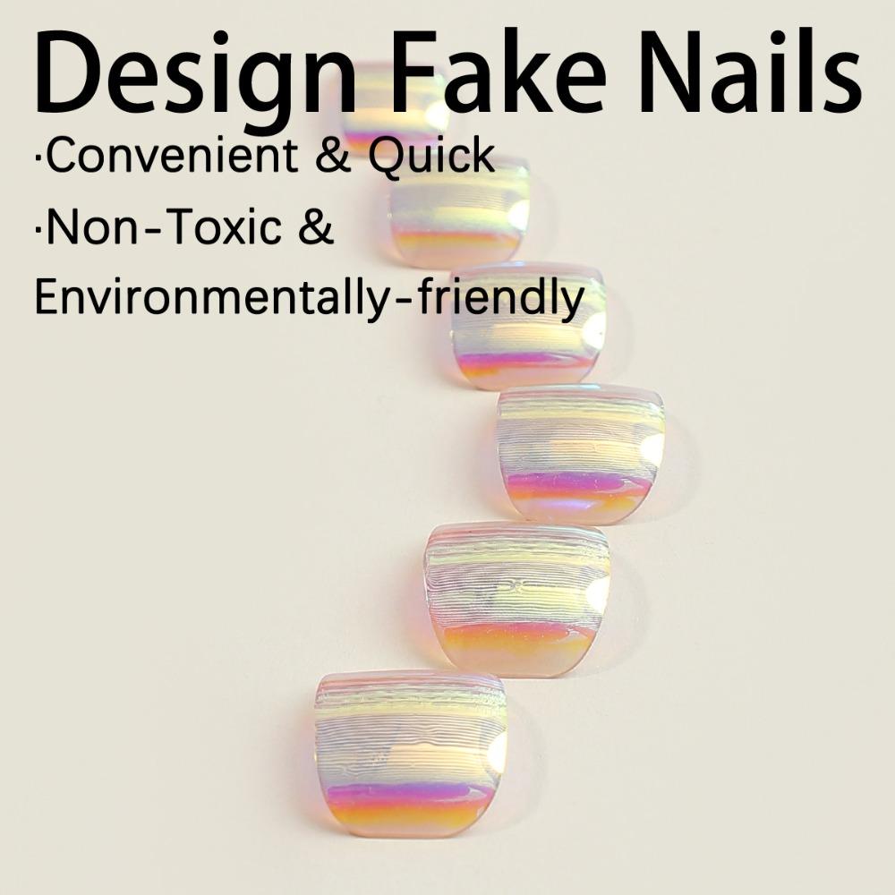 Wearable Manicure False Toe Nails Square Head Press On Nails Fashion Fake Toenails Girl