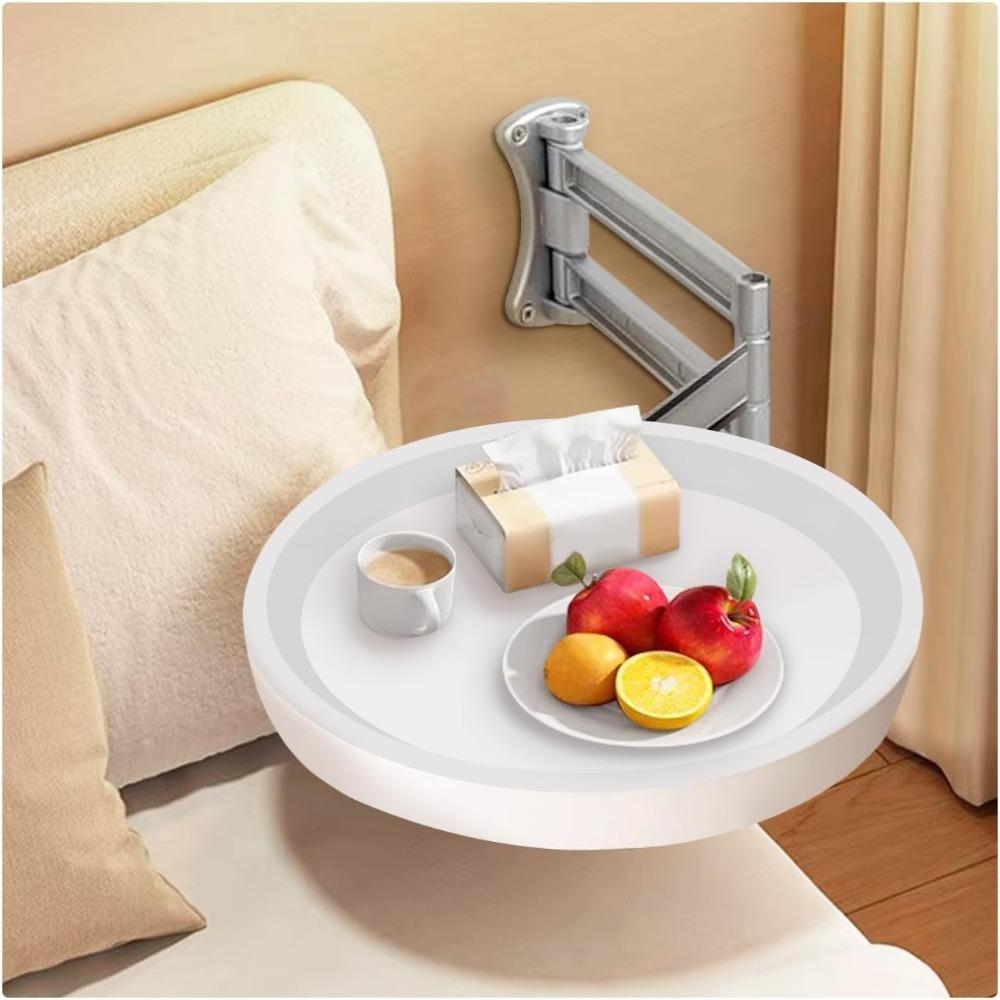 White Wall Mounted Folding Table 720°Adjustable Floating Round Tray Balcony Bay Window