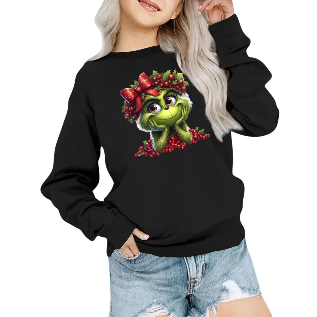 Kids' Fashion Loose-Fit Casual Long-Sleeve Christmas Print Oversized Crewneck Sweatshirt