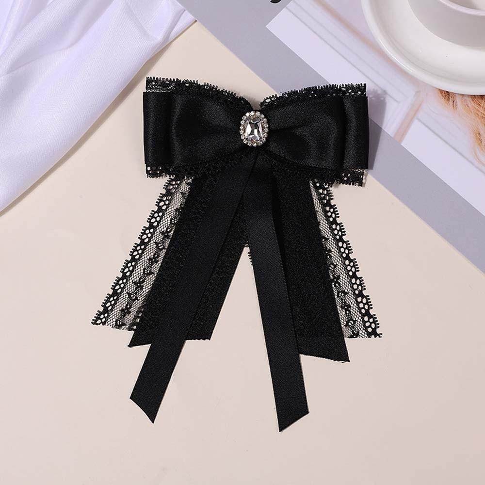 Rhinestone Pearls Tie Black Decoration Shirt Tie Hand-beaded Lace Necktie Women