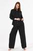 Women's Style Plus Size Pants Elastic Waist Side Pocket Lace Up Slim Striped Viscose Trousers Black