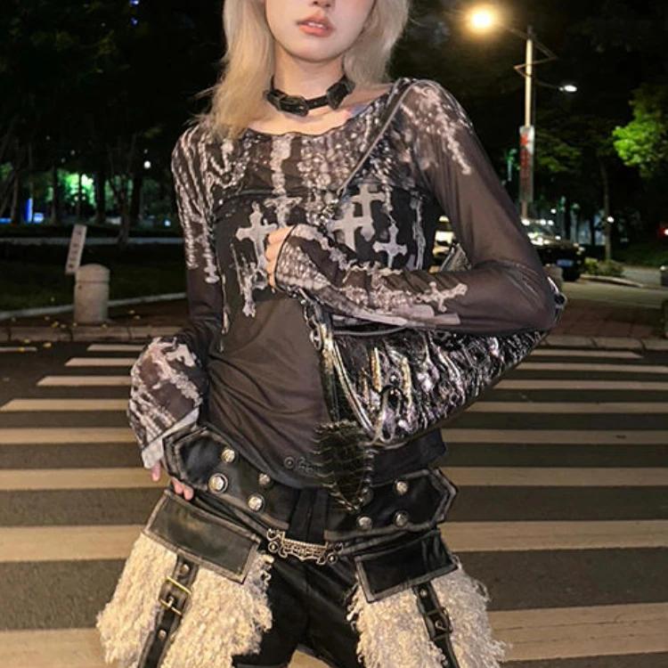 Новые женские облегающие футболки с индивидуальным принтом Y2k, эстетические модные футболки в стиле Харадзюку, уличная одежда, футболки с длинными рукавами Femme