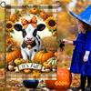Fall Cow Pumpkin Garden Ag 12x18 Inch Autumn Harvest Yard Banner Double Sided Polyester Seasonal Decor QQC EEL