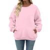 Women's Casual Fashion Long Sleeve Solid Color Round Neck Sweatshirt Top With Pocket