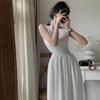 Летнее новое французское платье-жилет для кофе-брейка, длинное, сексуальная талия, белая вставка, платье на бретелях