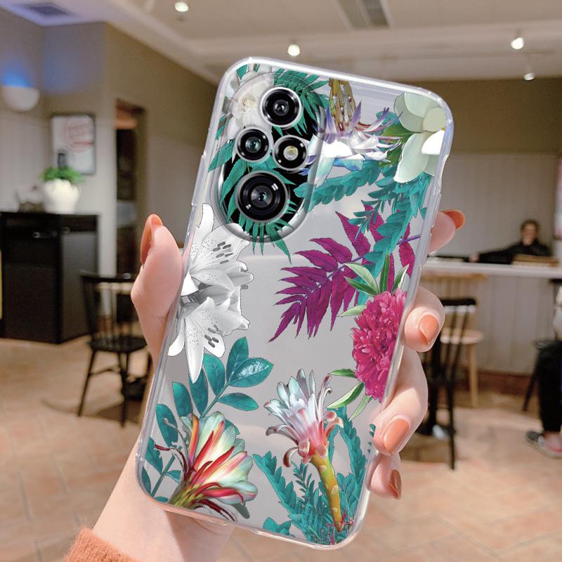 For Honor 200 Pro Phone Case Fashion Flower Transparent Back Cover For Honor 200Pro Soft TPU Silicone Anti Drop Bumper Fundas