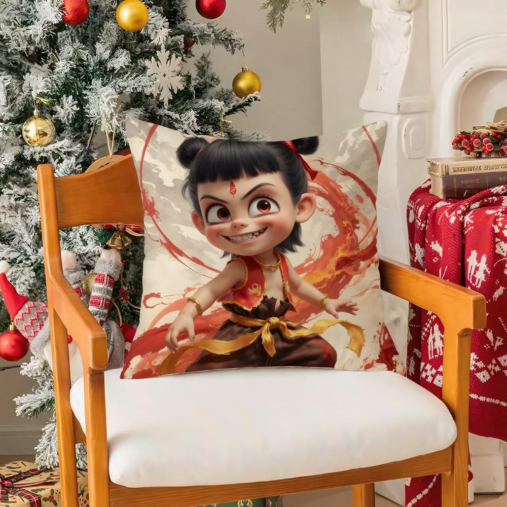 Chinesestyle Cartoon Art Film NNe Zha Pillow Case Silky Short Plush With Invisible Zipper Dustproof Sofa Cushion Cover
