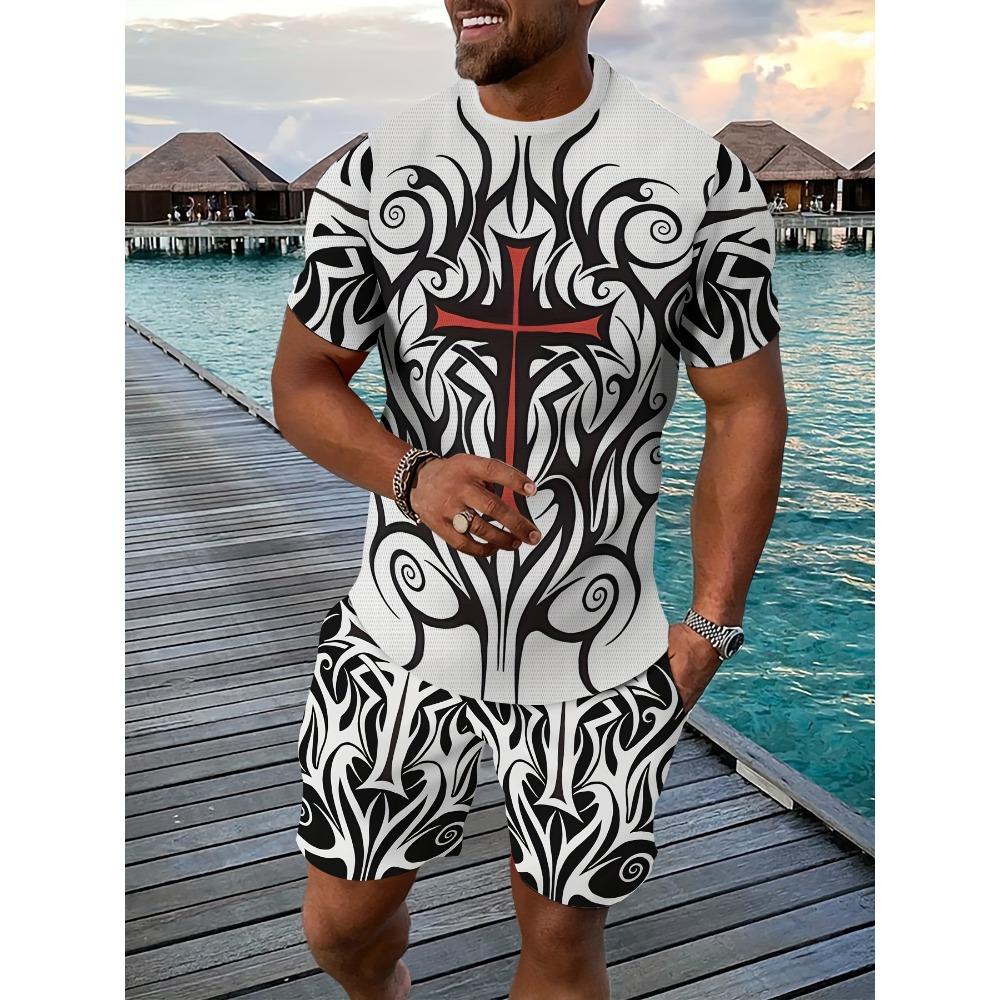 Повседневный спортивный костюм, дышащая повседневная мужская футболка и костюм из пяти брюк, летний костюм с 3D-печатью для взрослых мужчин