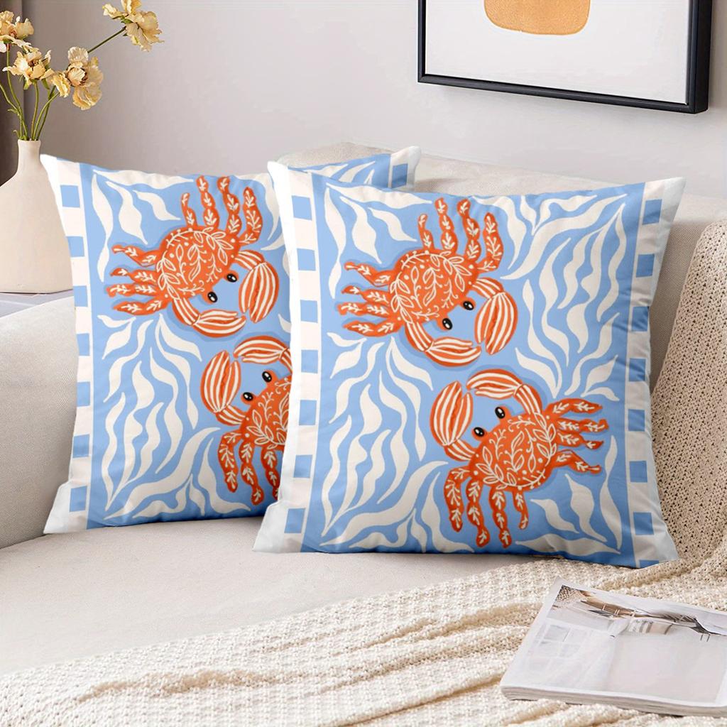 1 Pieces Blue And White Crabs Pattern Decorative Throw Pillows Polyester pillowcase sofa decorative cushion cov Headboard Pillow