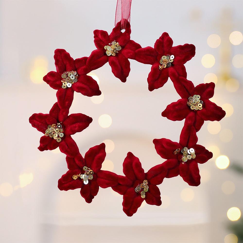 Wine Red Christmas Tree Pendant Glitter Bow Gold Sequin Snowflake Elk Hanging Ornaments Ice Bar Knot Girl Xmas Tree Pendant
