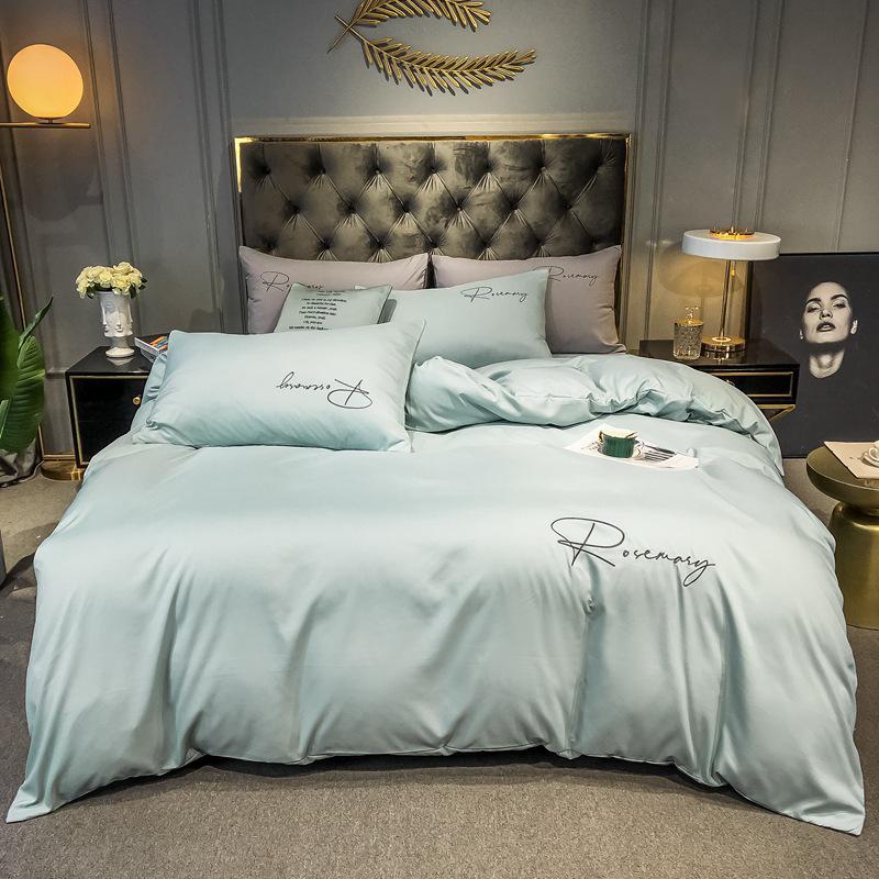 Solid Color Washed Cotton Quilt Cover with Simple Embroidery