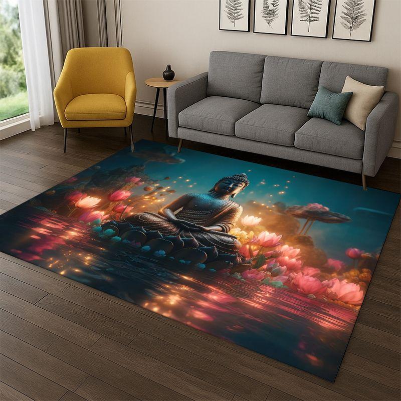 Buddha Shakyamuni Faith Cartoon Carpet Rug for Bedroom Living Room Sofa Playroom Doormat Home Decor,Kid Game Area Rug Non-slip