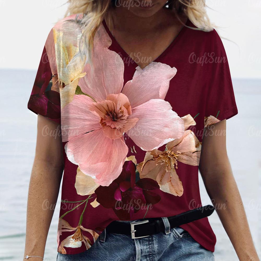 2024 Верхняя женская футболка с цветочным принтом, женская футболка большого размера, летняя женская одежда, дешевая женская рубашка с коротким рукавом, модная